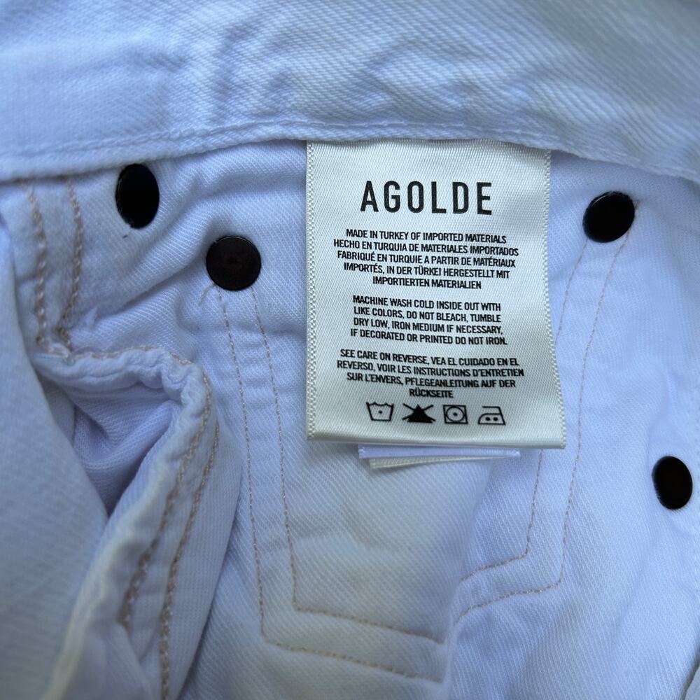 Agolde 90s Jean loose fit premium denim white Distressed Button Fly Size 25 - Picture 11 of 13